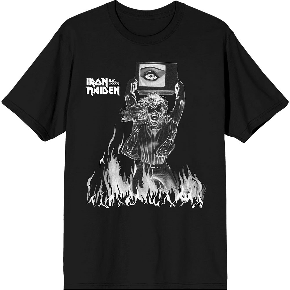 Iron Maiden - Est. 1975 Holy Smoke Flames Crop Heren T-shirt - Zwart
